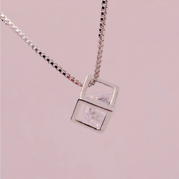 Silver Crystal Diamond Square Pendant - Picture 3 of 4